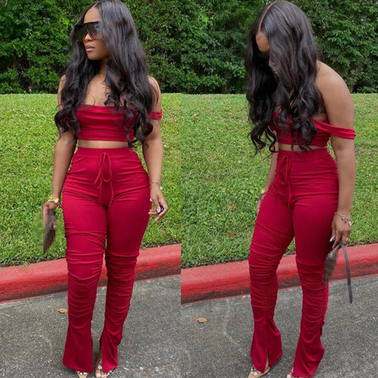 Two Piece Set for Women Two Piece Outfits Stacked Pants 2 Pieces Sets Women Crop Top Pants Stacked Leggings Outfits for Female